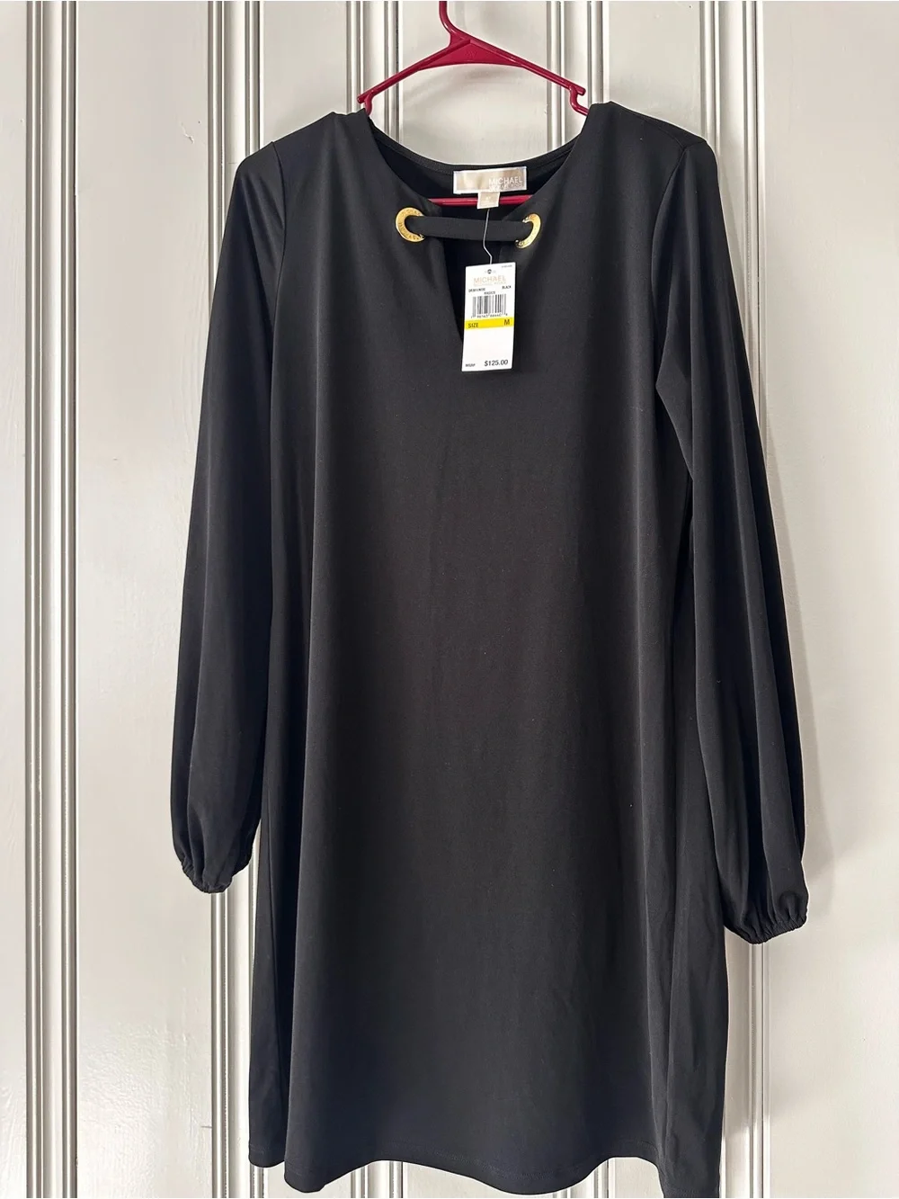Michael Kors Black Long-Sleeve Mini Dress with Gold Grommet Detail